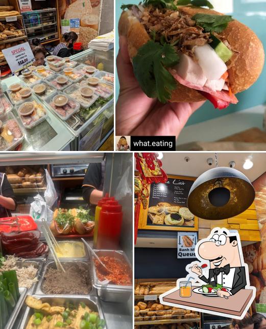 Counter with banh mi fillings and shopfront at Top Ryde Bakers House
